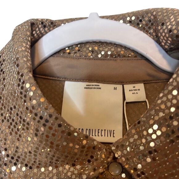 C/MEO Collective Rose Gold Sequin Button Down Shirt NWT M - Picture 6 of 7